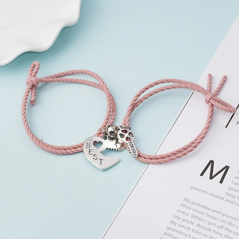 Magnetische Geflochtene Seil Armbänder Für Paare Damen Best Friends Herz Schlüssel Anhänger Verstellbare Haargummi Schmuck Geschenk
