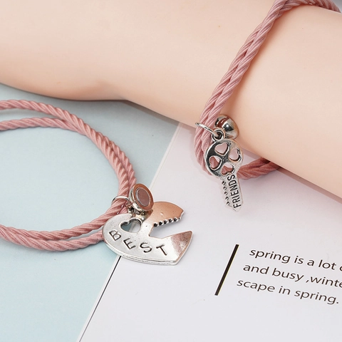 Magnetische Geflochtene Seil Armbänder Für Paare Damen Best Friends Herz Schlüssel Anhänger Verstellbare Haargummi Schmuck Geschenk