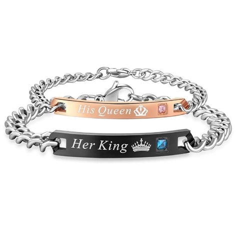 His Queen Her King Couple Bracelets Alloy Rhinestone Inlaid Crown Pattern Fashion Commemorative Jewelry Gifts For Lover