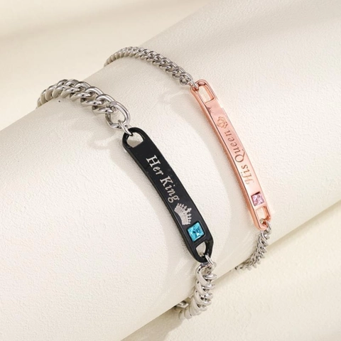 His Queen Her King Couple Bracelets Alloy Rhinestone Inlaid Crown Pattern Fashion Commemorative Jewelry Gifts For Lover