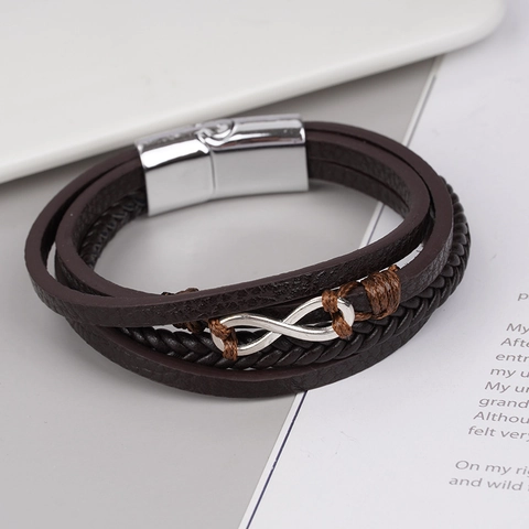 Multi-Layer Microfiber Leather Bracelet For Men Women Infinity Symbol Alloy Magnetic Clasp Handmade Braided Wax Rope Bracelet