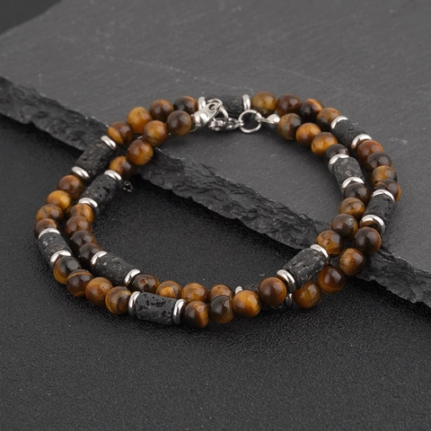 Collana di Pietre Naturali da Uomo Fatta a Mano Occhio di Tigre Agata Nera Pietra Lavica Sodalite Gioielli Unisex Bohemian