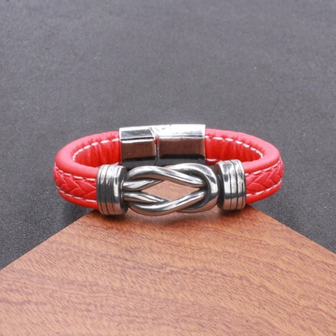 Men's Braided Leather Bracelet With Stainless Steel Magnetic Clasp Infinity Knot Fashion Woven Jewelry Gift For Son Grandson
