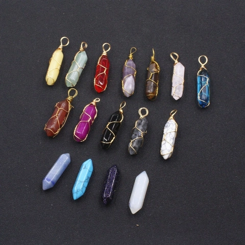 Natürliche Kristallstein Hexagonale Säule Anhänger Halskette Handgefertigt Gold Drahtumwickelt Kugelstein Heilung Schmuck Für Damen Herren