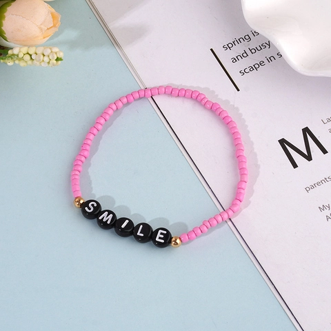 Bracciale Bohémien Fatto a Mano Con Perline Di Rocaille Lettere in Resina E Distanziatori in Rame Cinturino Elastico Per Donna Uomo