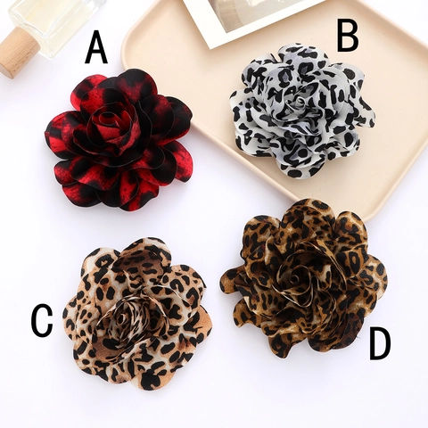 Vintage Elastici per Capelli a Fiori in Tessuto Leopardo Fatti a Mano in Chiffon Rosa per Donna Accessori Capelli Floreali