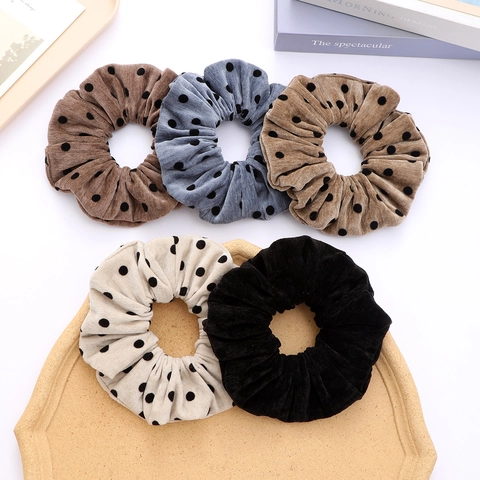 Vintage Corduroy Scrunchies Met Stippen Voor Dames Grote Gevlokte Stoffen Haarelastiekjes Herfst Winter Elastische Haarbanden
