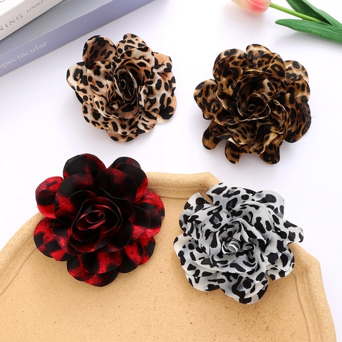 Vintage Elastici per Capelli a Fiori in Tessuto Leopardo Fatti a Mano in Chiffon Rosa per Donna Accessori Capelli Floreali