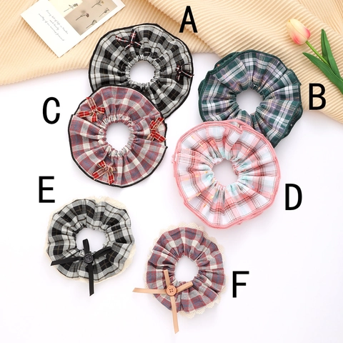 Elastici per Capelli Grandi Scozzesi Vintage Preppy Fiocco Pizzo Tessuto Elastici Oversize Coda di Cavallo Accessori Capelli