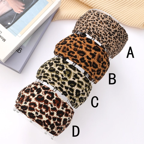 Cerchietto Largo con Stampa Leopardata Vintage da Donna in Tessuto Plissettato Cerchietto per Capelli Alla Moda Antiscivolo Accessori