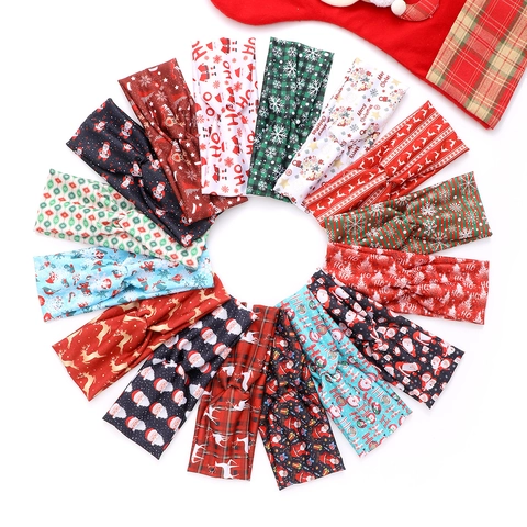 Bandeau de Sport de Noël Imprimé Croisé Absorbant la Sueur pour Femmes Yoga Course à Pied Nœud Torsadé Accessoire de Cheveux