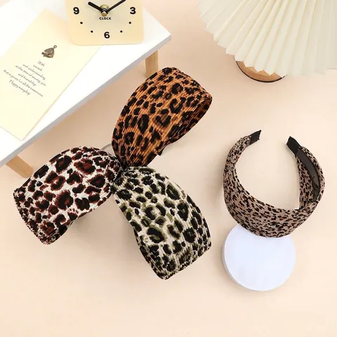 Cerchietto Largo con Stampa Leopardata Vintage da Donna in Tessuto Plissettato Cerchietto per Capelli Alla Moda Antiscivolo Accessori