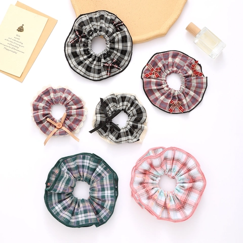 Elastici per Capelli Grandi Scozzesi Vintage Preppy Fiocco Pizzo Tessuto Elastici Oversize Coda di Cavallo Accessori Capelli