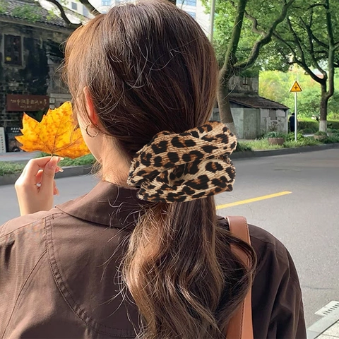 Mode Leopardenmuster Plissee Haargummis Für Damen Große Elastische Haarbänder Übergroße Leopardenmuster Haarschmuck