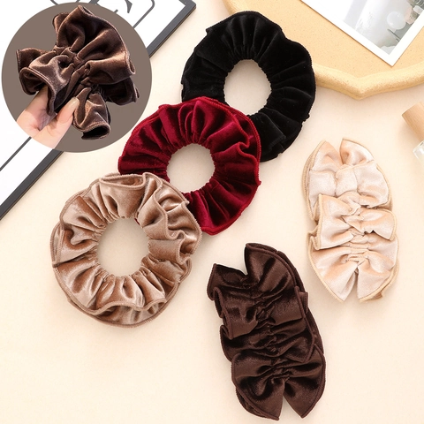 Coletero Grande de Terciopelo Vintage Francés para Mujer Goma de Pelo Elástica Plisada Color Sólido Accesorio para Coleta