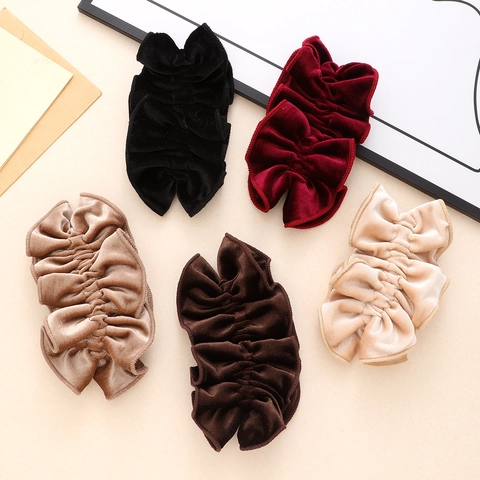 Coletero Grande de Terciopelo Vintage Francés para Mujer Goma de Pelo Elástica Plisada Color Sólido Accesorio para Coleta