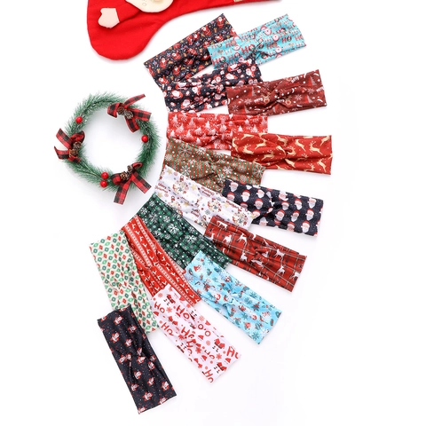 Bandeau de Sport de Noël Imprimé Croisé Absorbant la Sueur pour Femmes Yoga Course à Pied Nœud Torsadé Accessoire de Cheveux