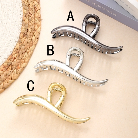 Large Wavy Line Shark Hair Claw Clip Metallic Lacquered Minimalist Geometric Hairpin For Women Thick Hair Styling Accessories