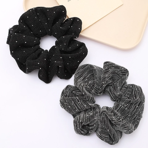 Elegante Scrunchie in Tessuto Nero per Donna Grande Elastico per Capelli Minimalista Filo Metallico Motivo a Pois Accessorio per Capelli