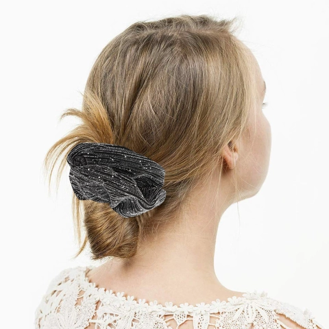 Elegante Scrunchie in Tessuto Nero per Donna Grande Elastico per Capelli Minimalista Filo Metallico Motivo a Pois Accessorio per Capelli