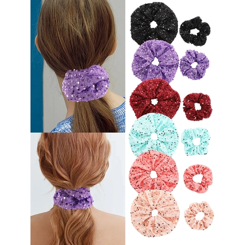Scrunchie in Rete con Paillettes da Donna Elastici per Capelli Scintillanti per Feste Matrimonio Styling Quotidiano Taglie Grande Piccola