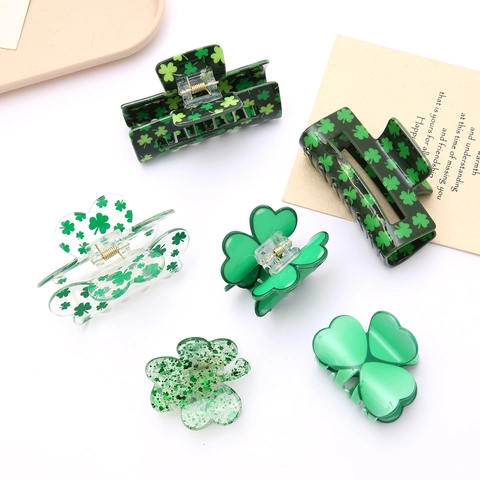 Vintage Groene Klavertje Haarklem Voor Dames Acryl Klaver Haarspeldjes St Patrick's Day Haaraccessoires Voor Dik Haar