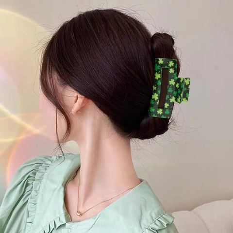 Vintage Groene Klavertje Haarklem Voor Dames Acryl Klaver Haarspeldjes St Patrick's Day Haaraccessoires Voor Dik Haar