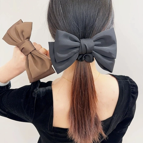 Large Satin Bow Scrunchie Elegant Ribbon Hair Tie Oversized Elastic Hair Band Ponytail Holder For Women Daily Hair Accessories