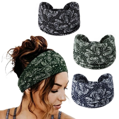 Bohemian Paisley Print Headband Elastic Polyester Fabric Yoga Sport Sweat Absorbent Hair Band Vintage Twisted Turban For Women