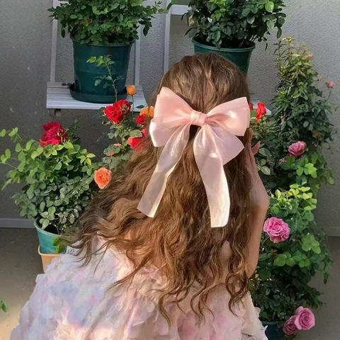 Pinza Para El Pelo Con Lazo Grande De Satén Y Cintas Largas Estilo Coreano Dulce Accesorio Para El Cabello De Tul Para Mujer