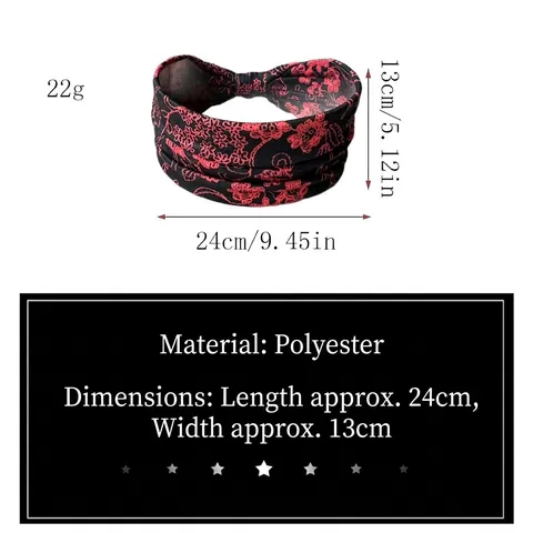 Diadema Ancha con Estampado Floral Bohemio para Mujer Elástica Antideslizante para Yoga Deportes Accesorios para Cabello Nudo Vintage