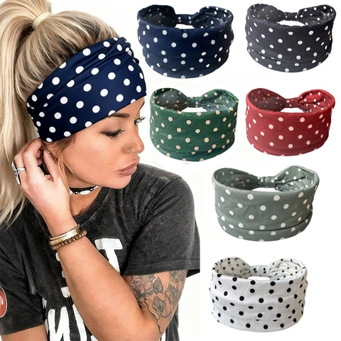 Fascia per Capelli a Pois Larga Donna Elastica Sport Yoga Fascia Antiscivolo Accessori per Capelli per Fitness Corsa Ciclismo