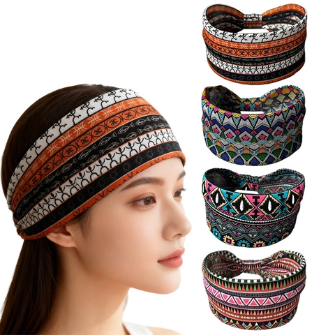 Fascia per Capelli Elastica con Stampa Etnica Boema per Donna Fascia Sportiva Assorbente Sudore Turbante Largo Yoga Accessori