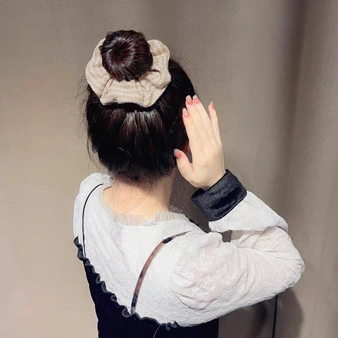 Gestrickte Gestreifte Scrunchie Große Elastische Haarband Vintage Fischgrätenmuster Täglich Pendeln Haargummi Damen Accessoire