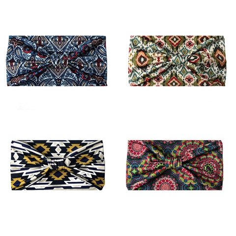 Fascia per Capelli Elastica Larga Bohémien Stampa Etnica Yoga Sport Fascia Nodo Turbante per Donna Accessori Capelli