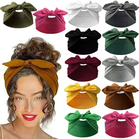 Solid Color Knotted Bunny Ear Bow Headband Elastic Wide Yoga Sport Sweatband Headwear For Women Kids Hair Accessories