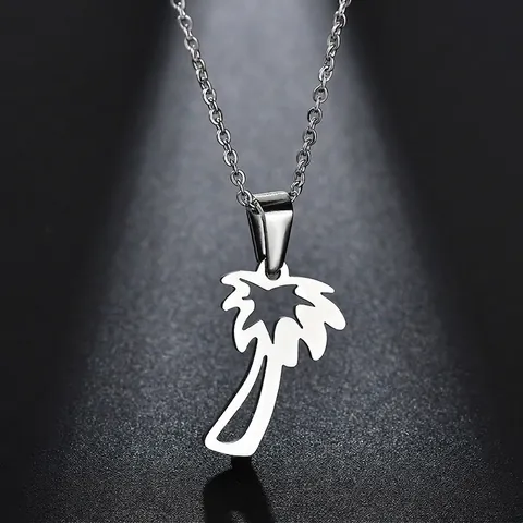 Minimalist Stainless Steel Coconut Tree Pendant Necklace For Women Hollow Out Tropical Palm Tree Clavicle Chain Summer Jewelry