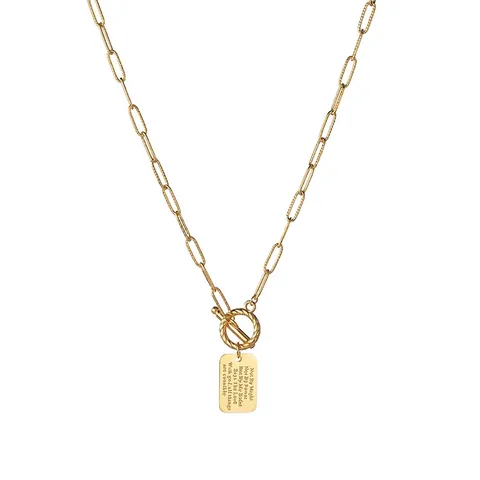 Personalized Hip Hop Geometric Square Plate Stainless Steel Necklace For Women OT Buckle Script Pendant Jewelry Gift