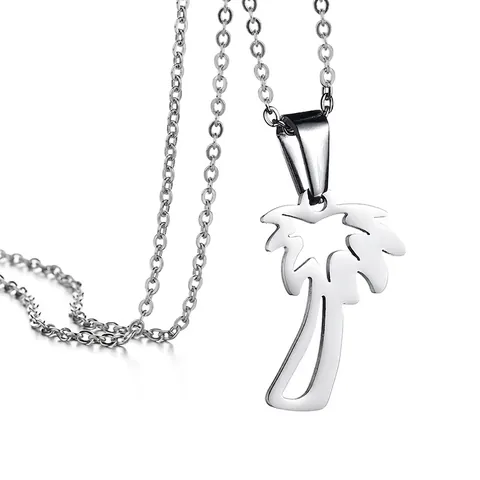 Minimalist Stainless Steel Coconut Tree Pendant Necklace For Women Hollow Out Tropical Palm Tree Clavicle Chain Summer Jewelry