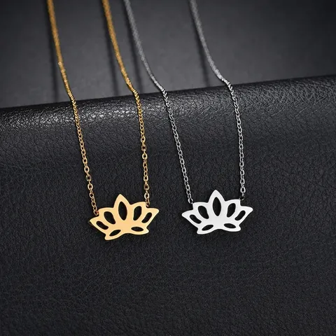 Minimalistische Edelstahl Hohl Lotus Blume Anhänger Halskette Für Damen Elegante Botanische Metall Choker Schmuck Geschenk