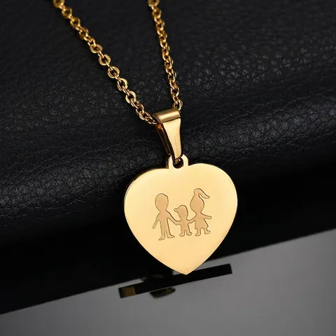 Collar de Acero Inoxidable Con Colgante de Corazón de Familia Silueta de Miembros de la Familia Grabado Collar de Encanto Para Hombres Mujeres Joyería Diaria