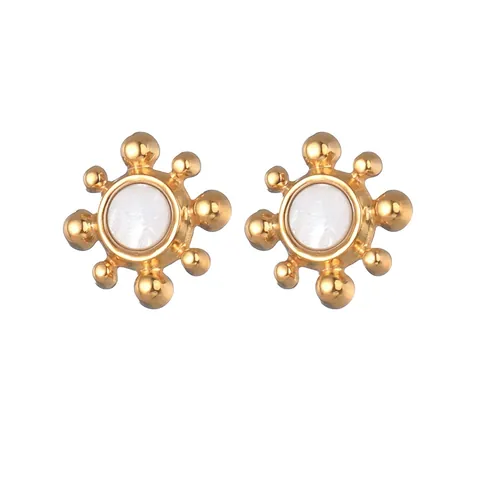 Boucles d'Oreilles Clous Tournesol en Acier Inoxydable Avec Perle Artificielle Blanche Floral Or Argent Bijoux Femme