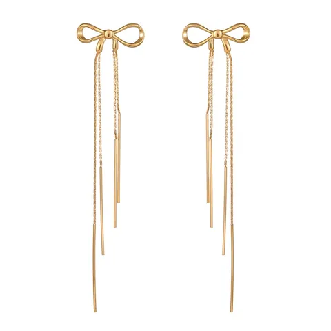 Pendientes de Gota con Lazo y Borla de Acero Inoxidable de Lujo para Mujer Elegantes Bañados en Oro Joyería Larga para Boda Fiesta