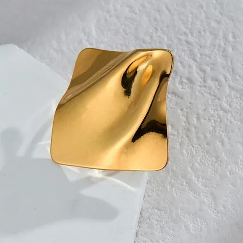 Anello Aperto Geometrico Irregolare in Acciaio Inossidabile Placcato Oro Texture Metallo Liquido Anello Regolabile per Donna Gioielli