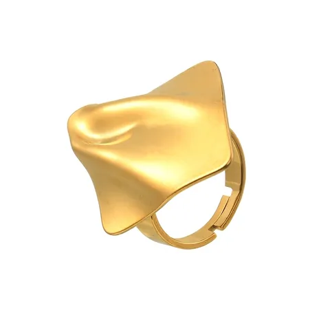 Anello Aperto Geometrico Irregolare in Acciaio Inossidabile Placcato Oro Texture Metallo Liquido Anello Regolabile per Donna Gioielli