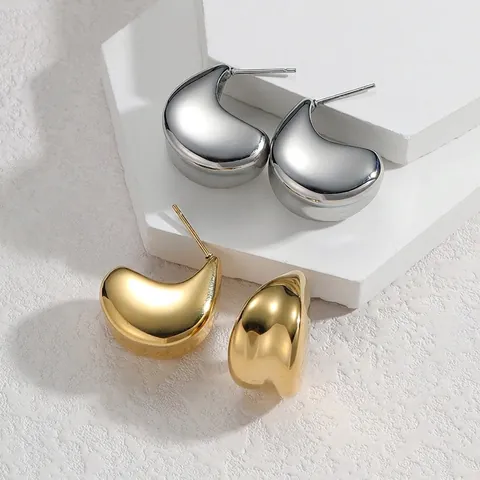 Minimalistische Edelstahl C-Förmige Ohrstecker Für Damen Elegante Polierte Bohnen-Stil Tropfenohrringe Mode Geometrischer Schmuck