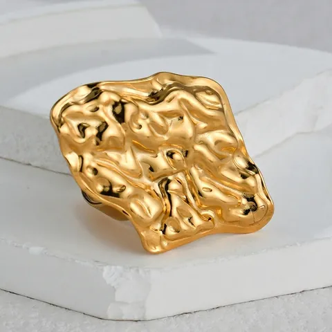 Onregelmatige Gesmolten Lava Roestvrij Stalen Open Ring Voor Dames 18K Verguld Gerimpeld Geometrisch Verstelbaar Sieraad