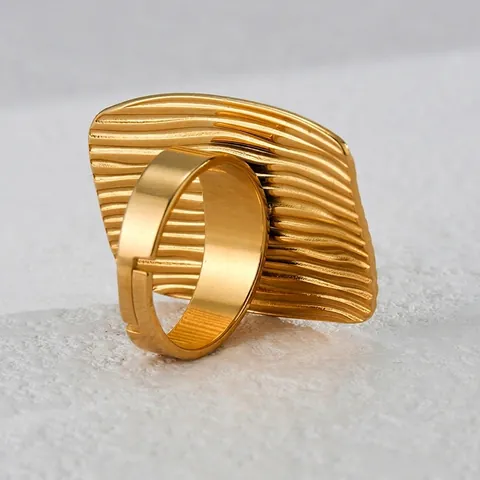 Vintage Unregelmäßiger Edelstahl Offener Ring Für Damen Vergoldet Wellenstruktur Verstellbarer Fingerring Modeschmuck Geschenk