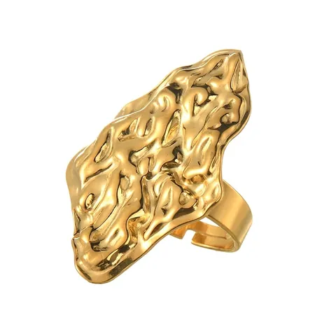 Onregelmatige Gesmolten Lava Roestvrij Stalen Open Ring Voor Dames 18K Verguld Gerimpeld Geometrisch Verstelbaar Sieraad