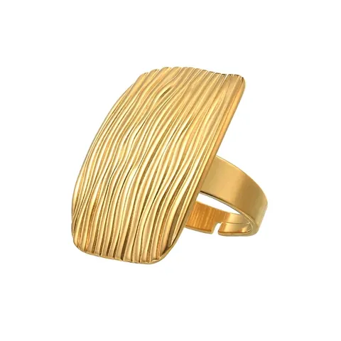 Vintage Unregelmäßiger Edelstahl Offener Ring Für Damen Vergoldet Wellenstruktur Verstellbarer Fingerring Modeschmuck Geschenk